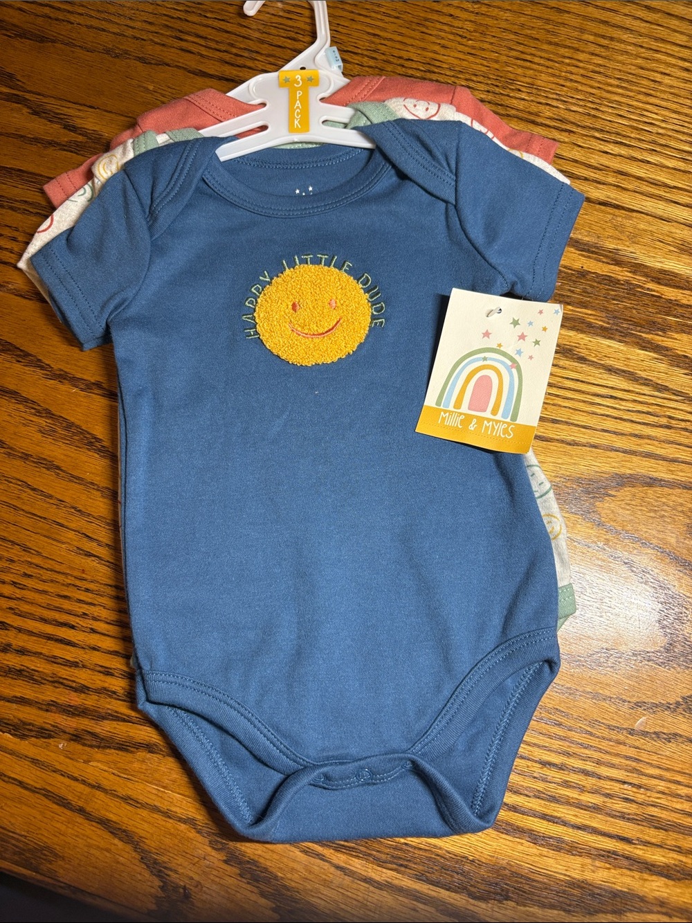 Blue 'Happy Little Dude' Infant Bodysuit with Smiley Patch